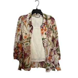 Alfred Dunner Womens Petite 2-Piece Floral Blouse & Tank Size 14P Multi-Color Po